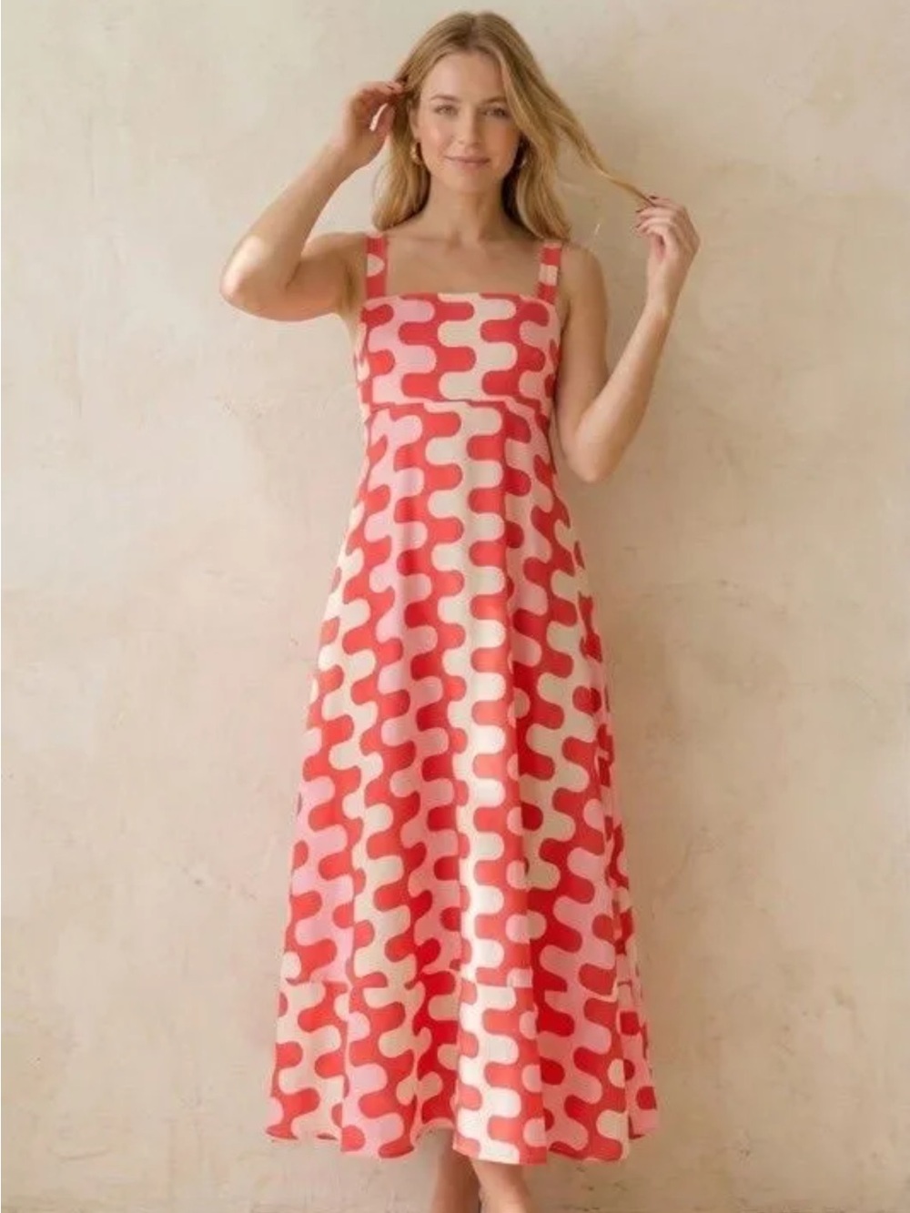 Sunday UP Women’s Pink & Cream Patterned Maxi Dress